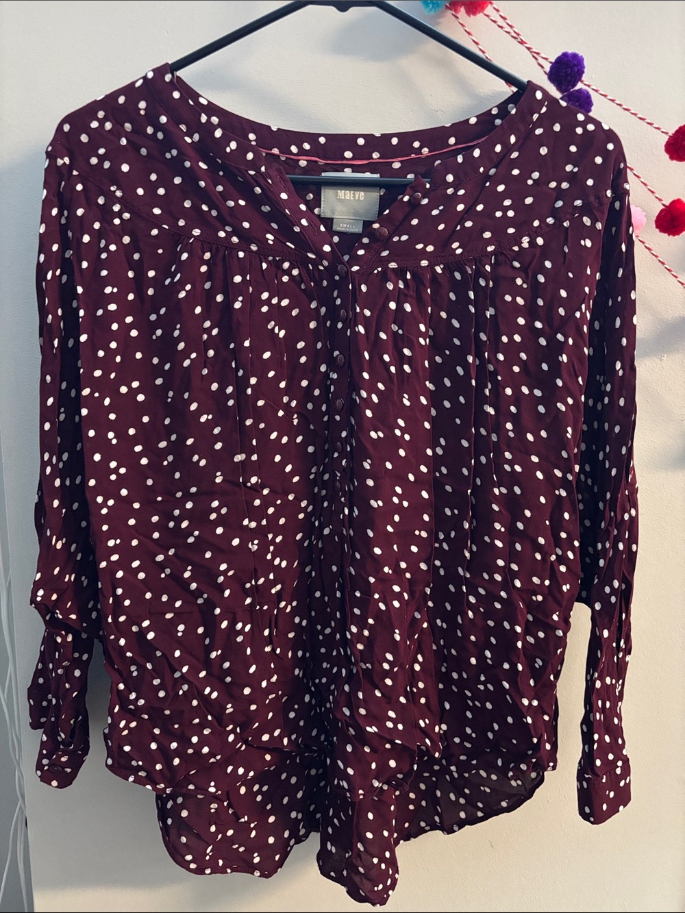 Anthropologie Maeve Button-Front Polka Dot Blouse